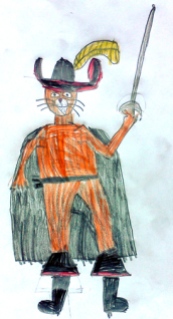 Puss in Boots drawing by my 6-year old