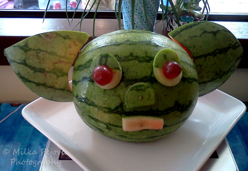 Food art: Yoda head made with watermelon
