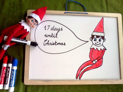 Countdown to Christmas board with the elf on the shelf