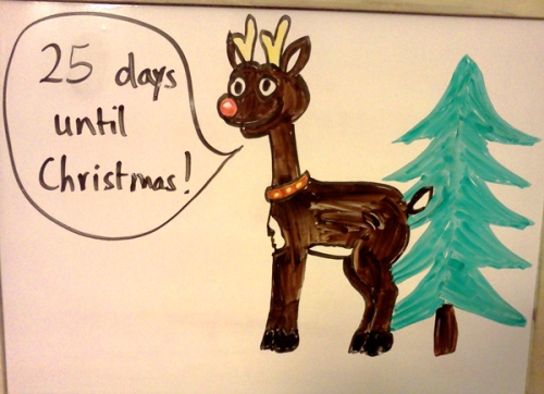 Countdown to Christmas board with Rudolph the red nosed reindeer